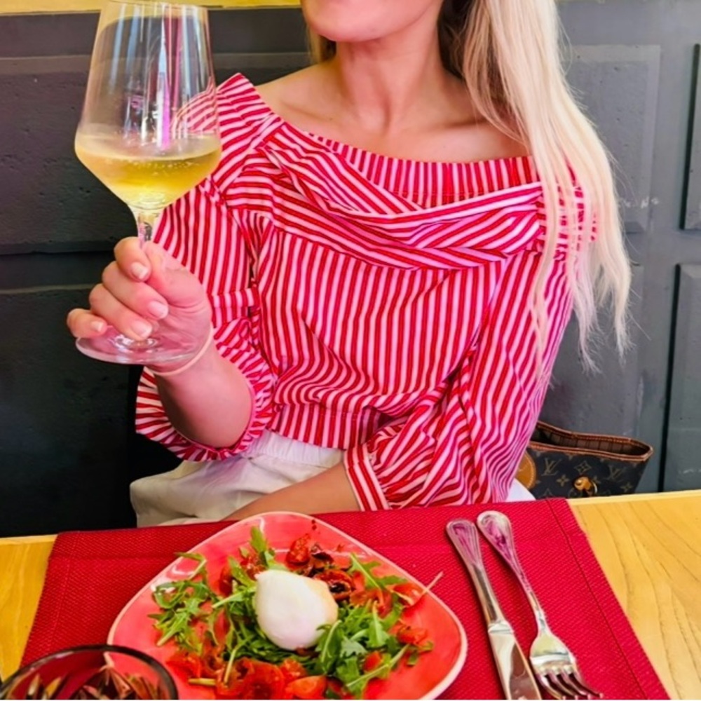 ZARA Red Striped Off-Shoulder Top size M